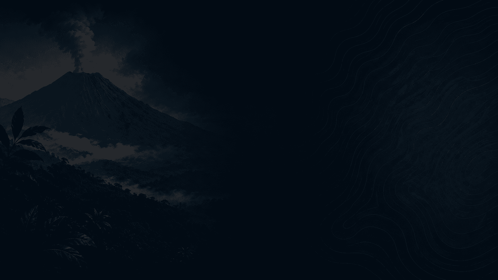 Volcán costarricense de noche entre selva y líneas topográficas